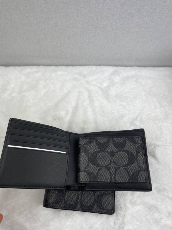COACH COMPACT ID WALLET IN SIGNATURE PVC IN CHARCOAL BLACK - Image 2