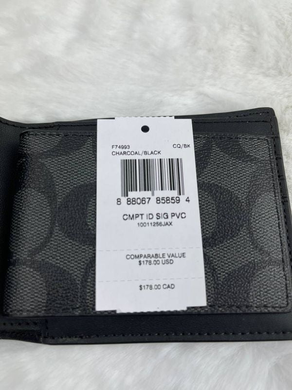 COACH COMPACT ID WALLET IN SIGNATURE PVC IN CHARCOAL BLACK - Image 3